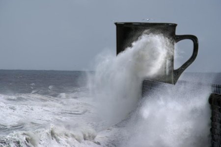 Mug on end of pier